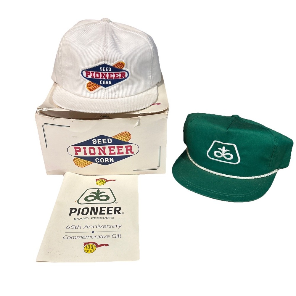 New Pioneer Seeds 65th Anniversary Hat Set. Vintage 1991 Promotional.‎ Corduroy.